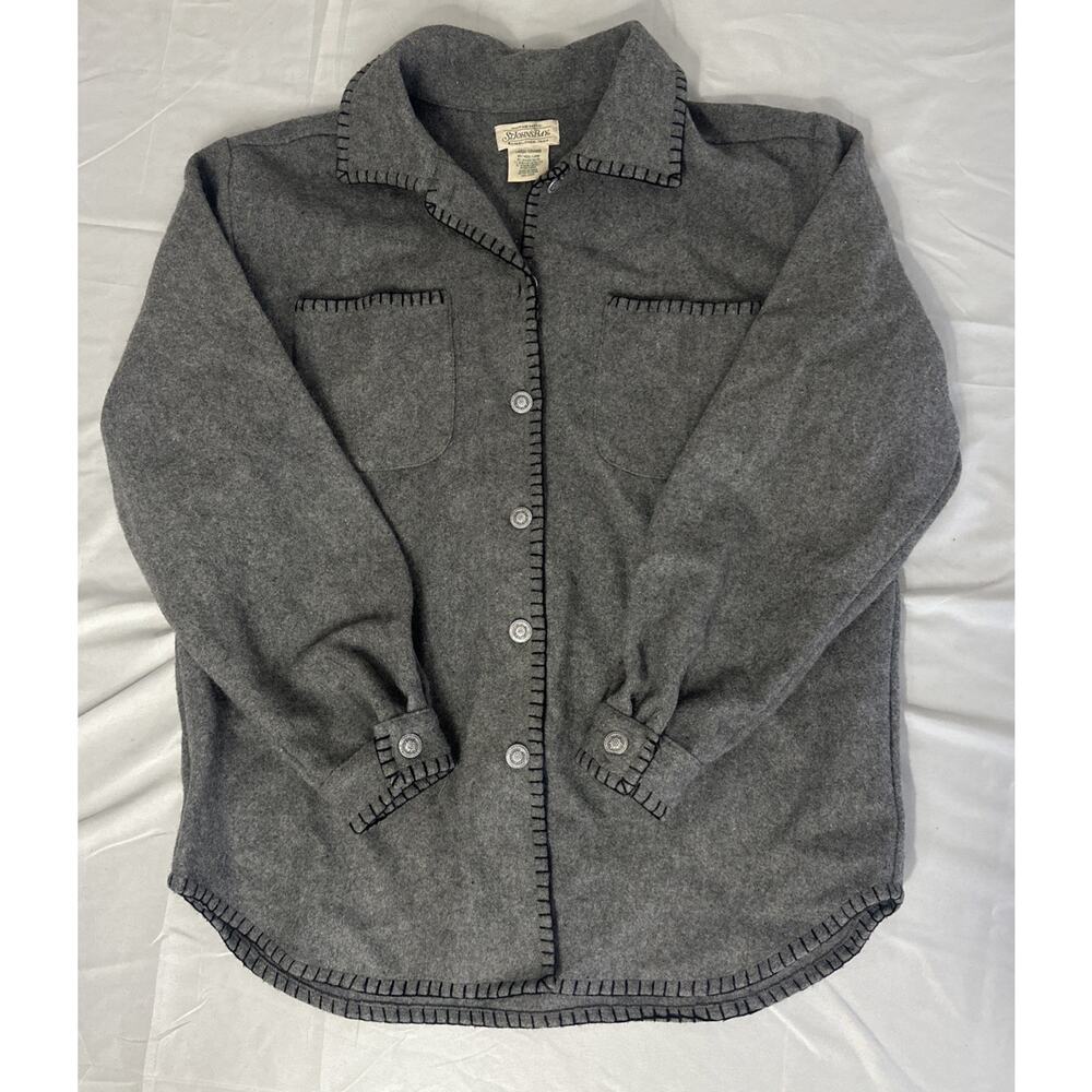 Vintage St Johns Bay Shirt Mens L Grey Wool Blend Long Sleeve Heavy Utility‎